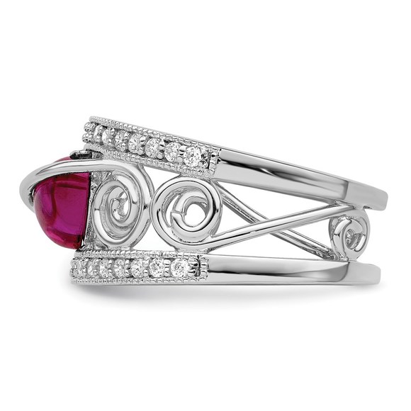 925 Sterling Silver Rhodium-plated Red Heart CZ & Clear CZ Ring - Picture 4 of 5